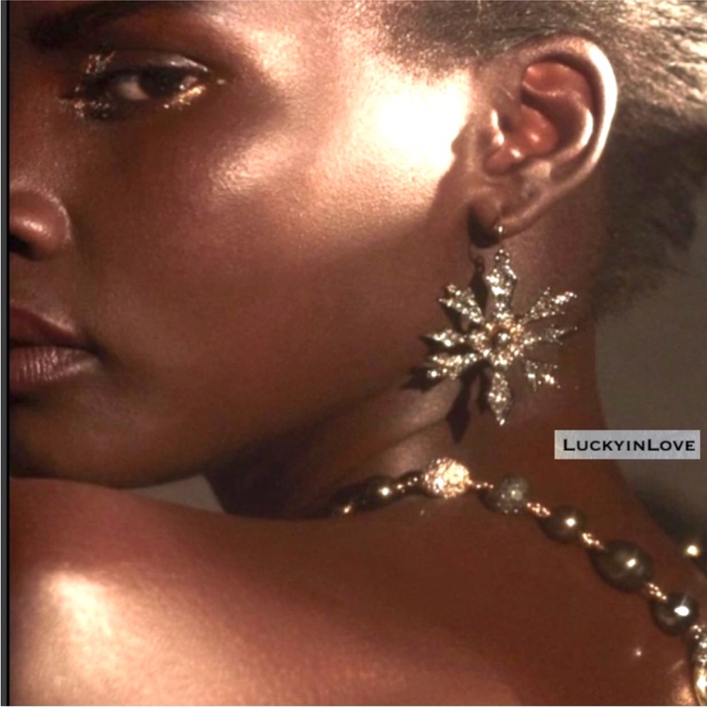 ALEXIS BITTAR • Gold Ruthenium Gunmetal Swarovski Crystal Snowflake Earrings